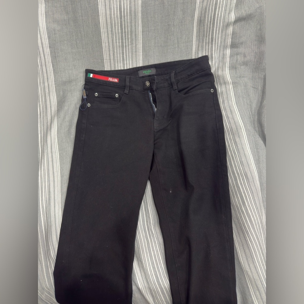 Prada Black Jeans with Green Logo